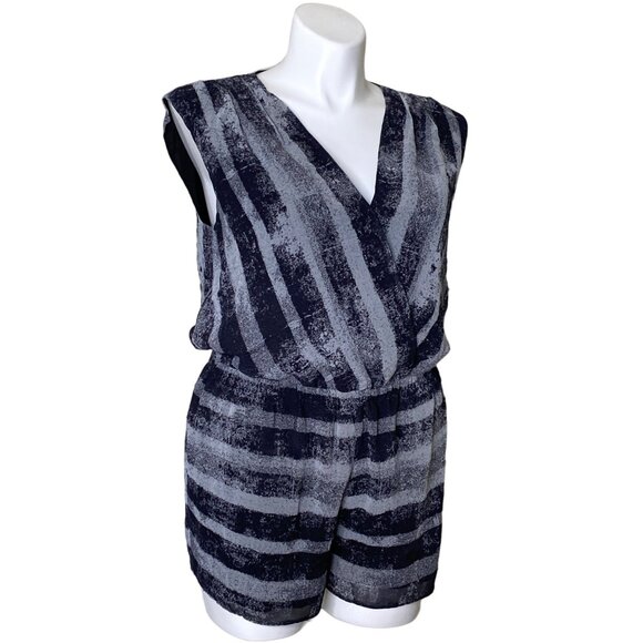 Rachel Rachel Roy Striped Sleeveless V-Neck Romper Womens L Black & Gray Polyest - Picture 3 of 10
